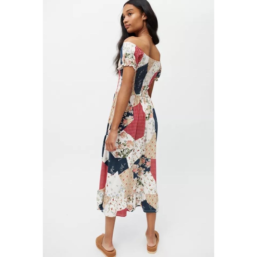 Urban Outfitters XS Patchwork Floral Smocked Midi Dress Cottagecore Boho - Picture 7 of 7